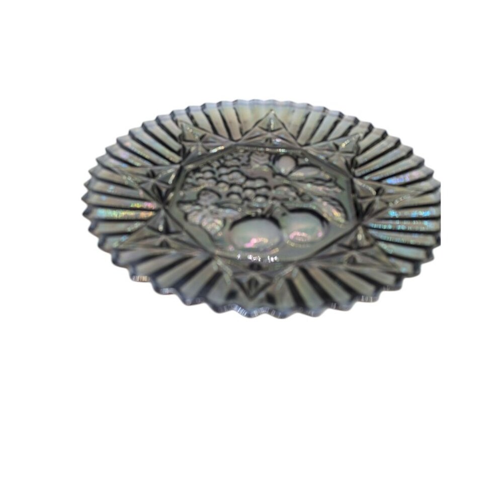 Vtg Federal Glass Pioneer Smoke Carnival Fruit, Serving Platter Iridescent - Picture 10 of 13